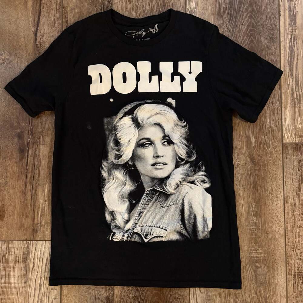 Dolly Parton Portrait Graphic Tee Black Licensed Small